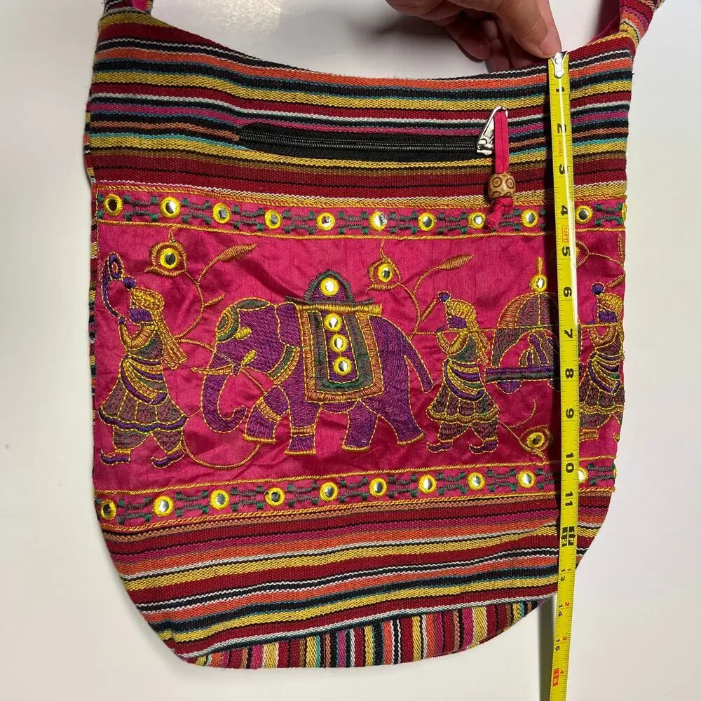 Tribe Azure Colorful Knit Crossbody Shoulder Bag Boho Hippie Festival Vacation